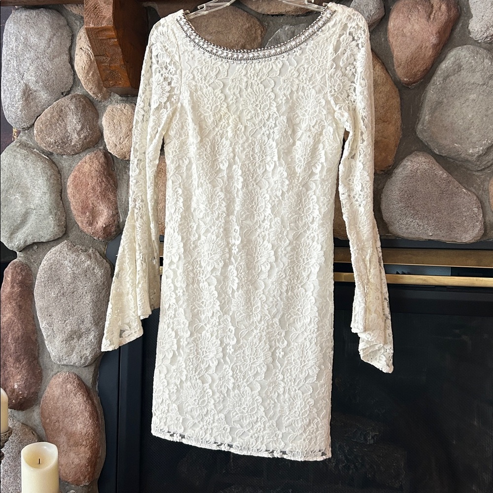 Laundry by Shelli Segal Lace Bodycon Bell Sleeve Dress, Size S